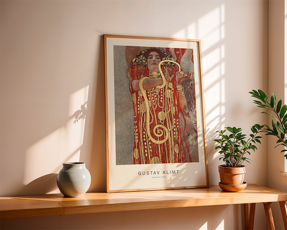 Sztuka vintage Hygieia Klimta w złocie i czerwieni