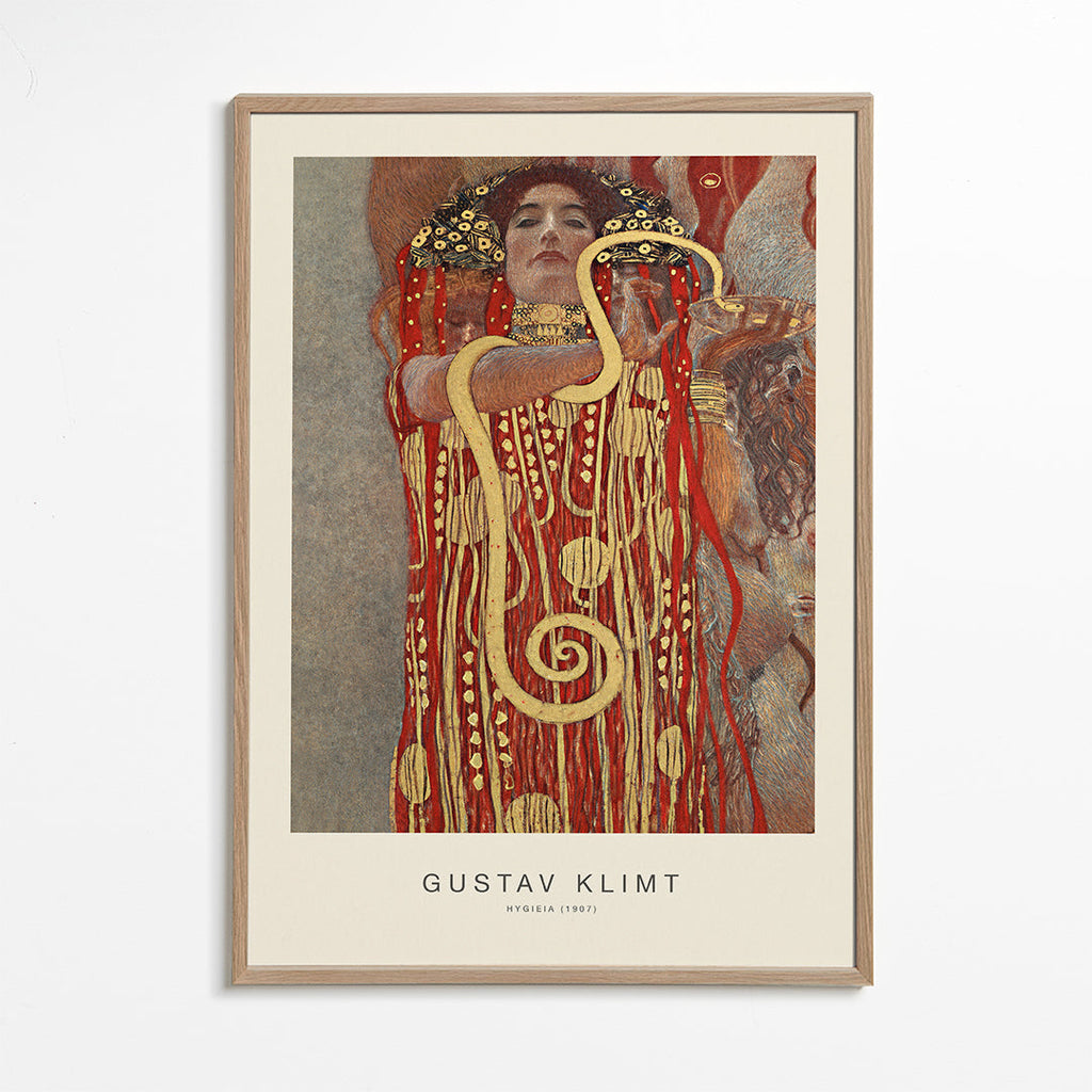 Sztuka vintage Hygieia Klimta w złocie i czerwieni