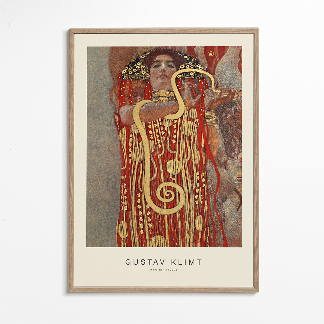 Sztuka vintage Hygieia Klimta w złocie i czerwieni