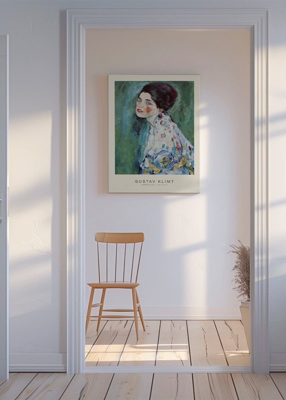Wydruk vintage: portret kobiety na zielonym tle