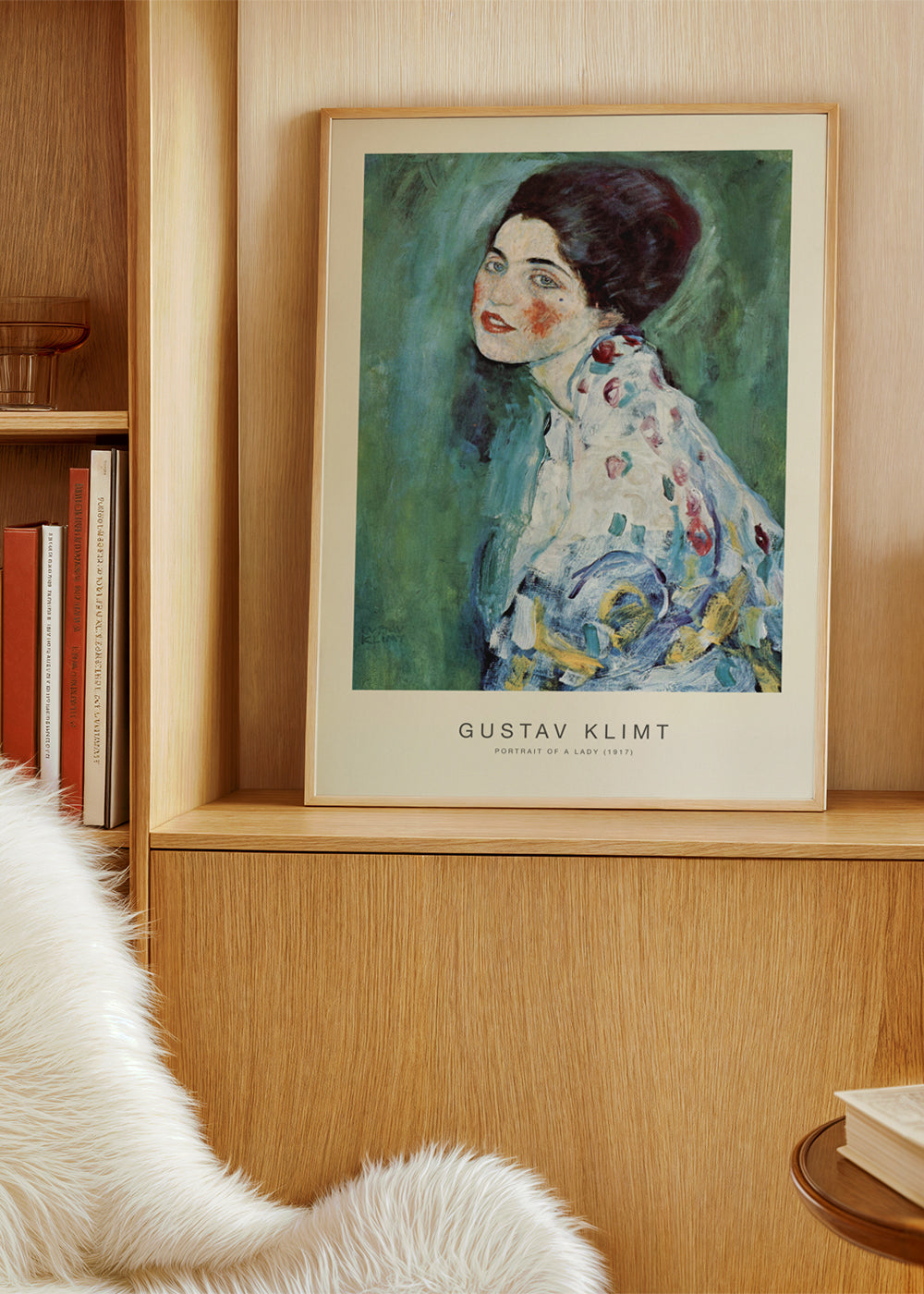 Wydruk vintage: portret kobiety na zielonym tle