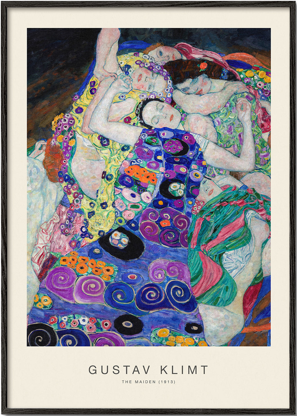Wydruk vintage z ornamentycznymi postaciami inspirowany Klimtem