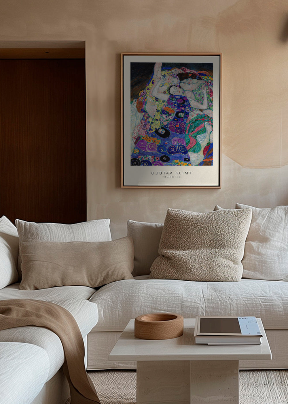 Wydruk vintage z ornamentycznymi postaciami inspirowany Klimtem