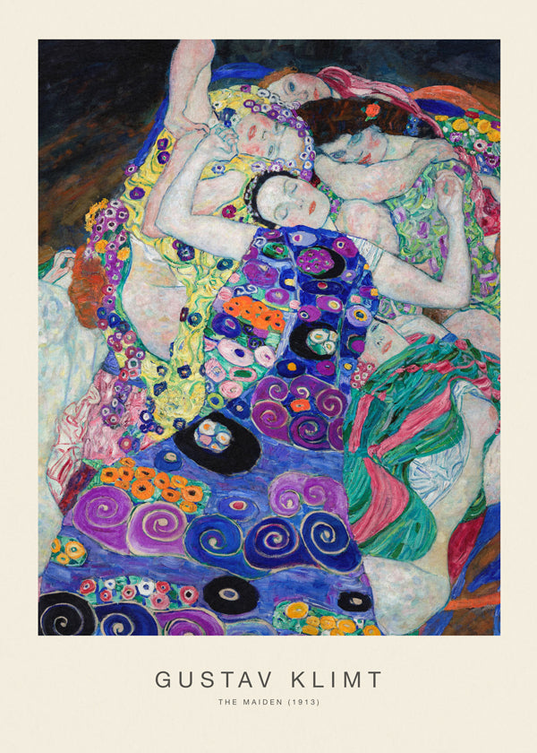 Wydruk vintage z ornamentycznymi postaciami inspirowany Klimtem