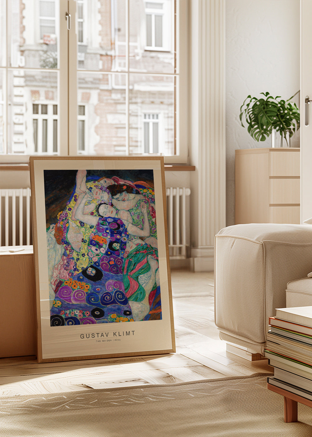 Wydruk vintage z ornamentycznymi postaciami inspirowany Klimtem