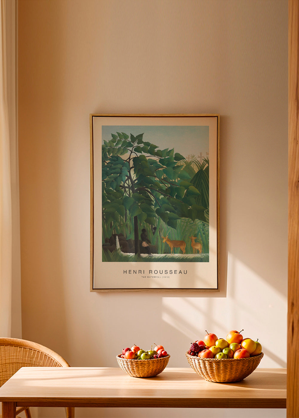 Plakat botaniczny: dżungla z jeleniami i wodospadem