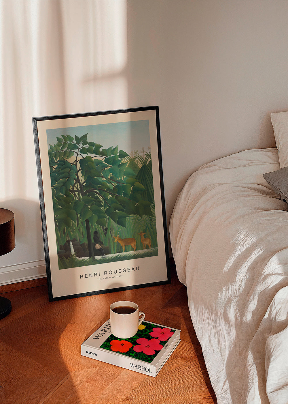 Plakat botaniczny: dżungla z jeleniami i wodospadem