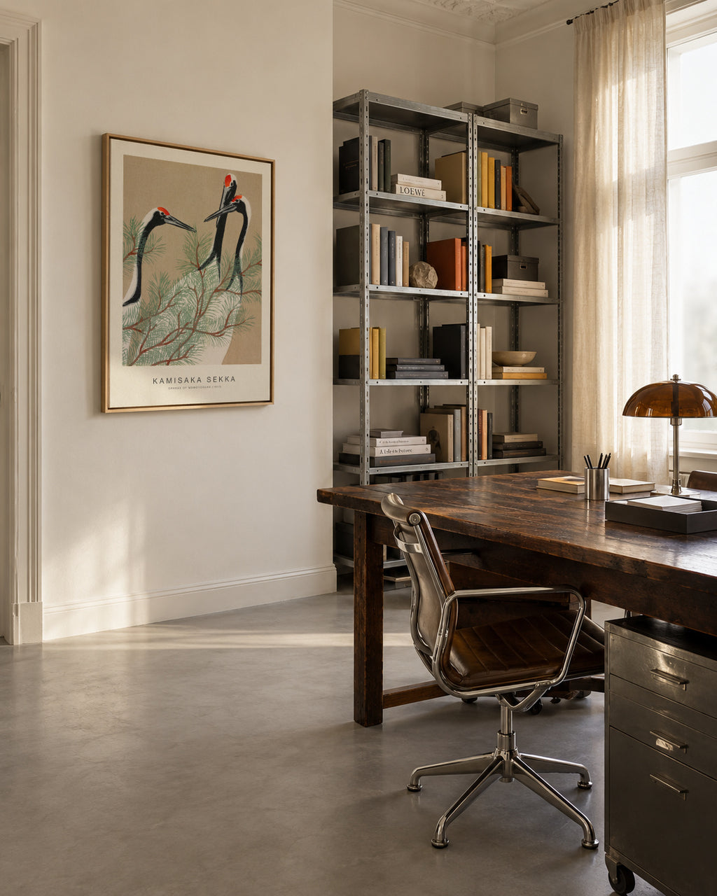 Cranes of Momoyogusa (Special Edition) - Kamisaka Sekka - Framed canvas in an interior