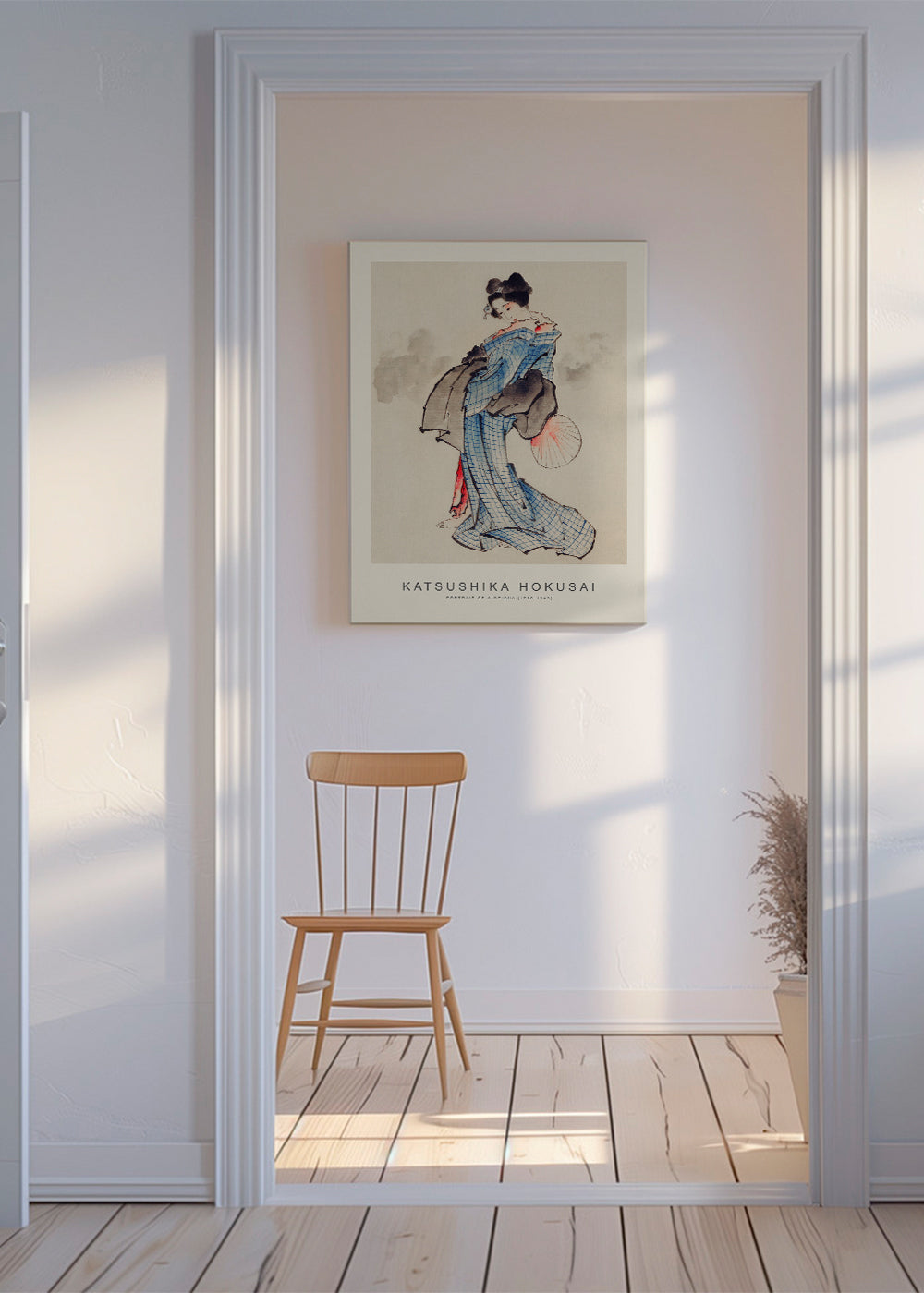 Ilustracja gejszy w niebieskim kimonie