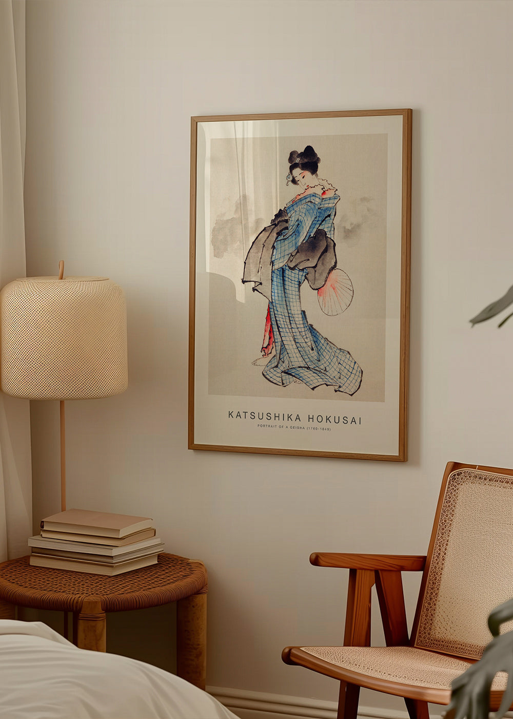 Ilustracja gejszy w niebieskim kimonie