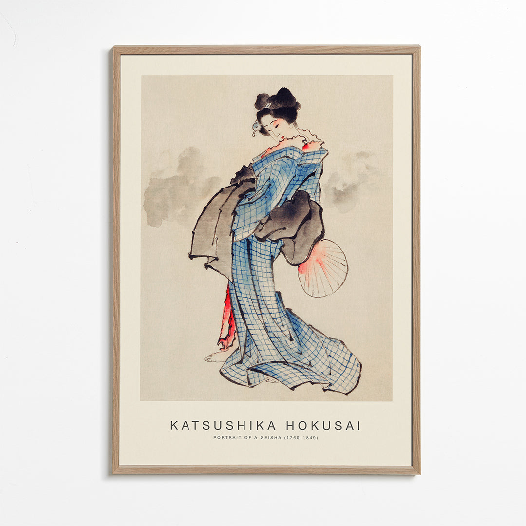 Ilustracja gejszy w niebieskim kimonie
