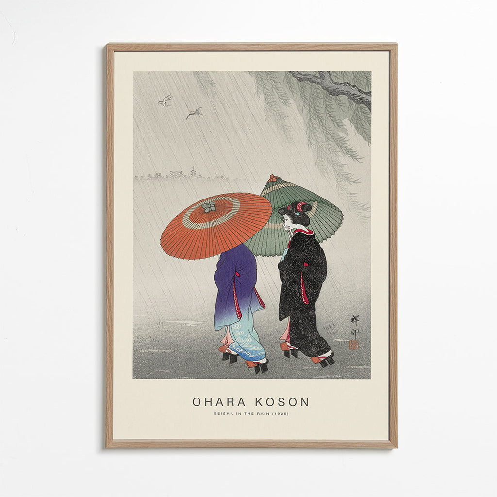 Japońska ilustracja gejsz w deszczu