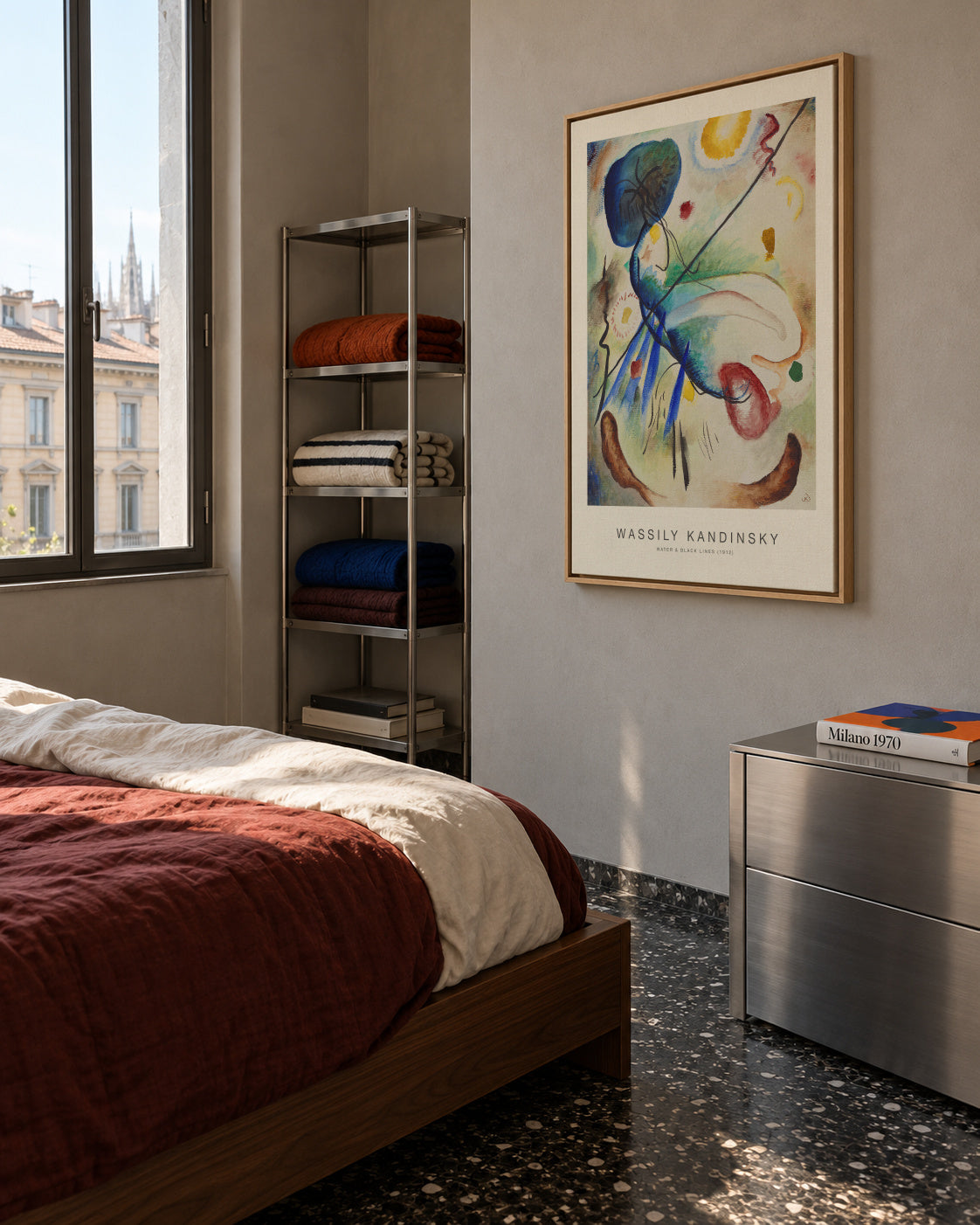 Water & Black Lines (Special Edition) - Wassily Kandinsky - Framed canvas in an interior