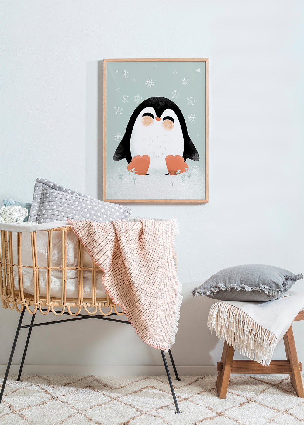 Plakat dziecięcy z uśmiechniętym pingwinem