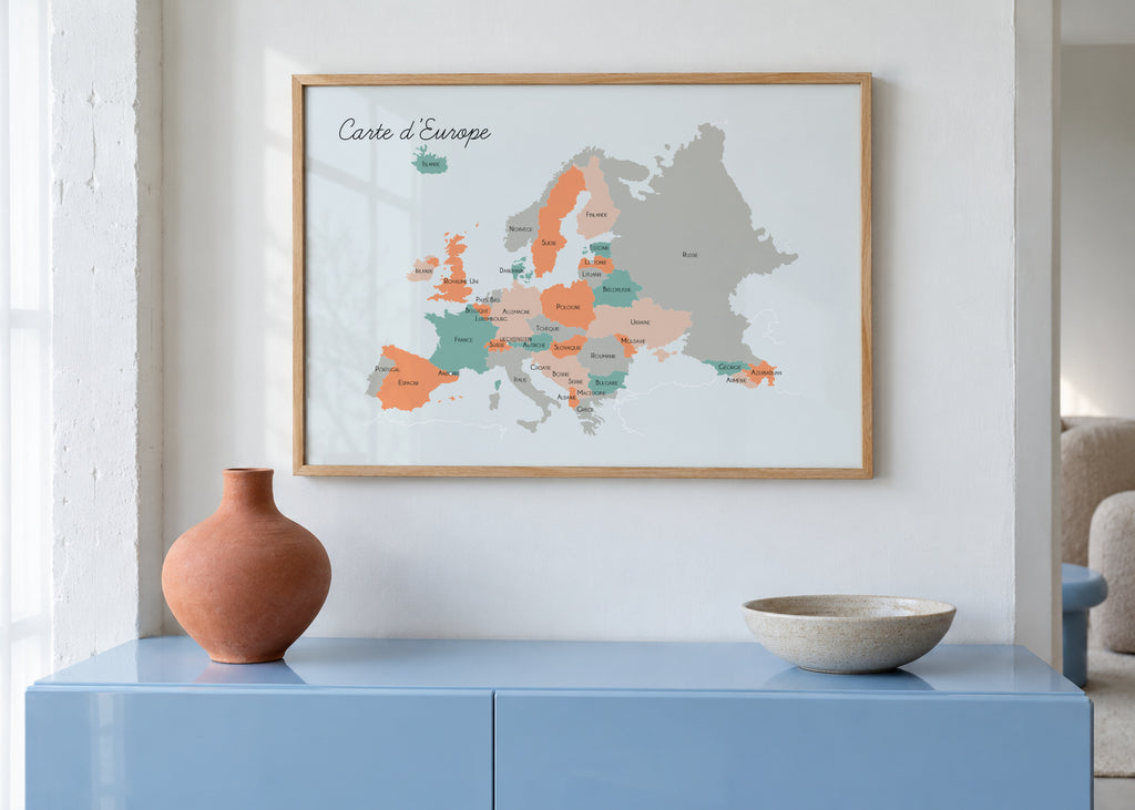 Carte d’Europe (french) - Framed poster in an interior