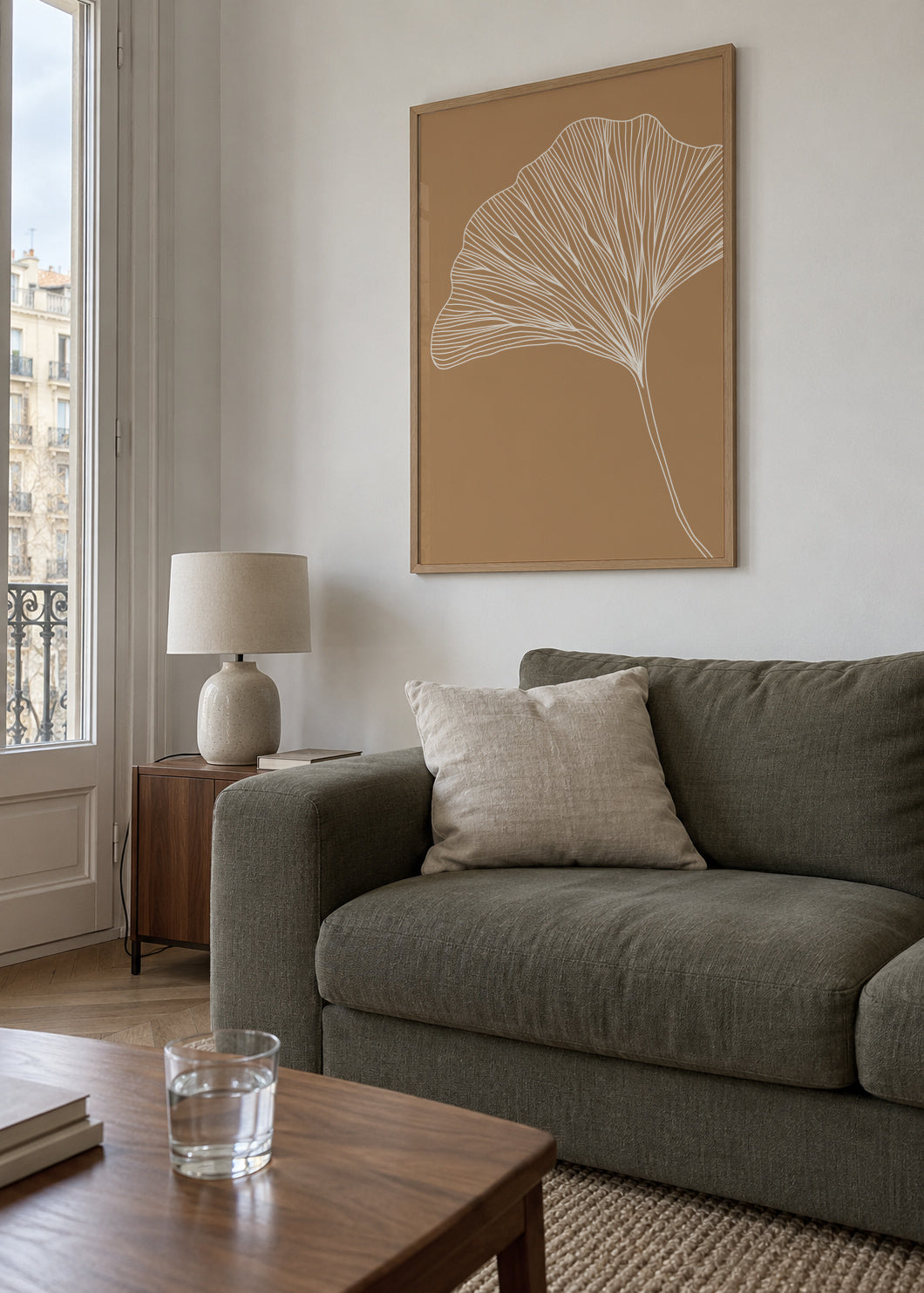 Nude ginkgo - Framed poster in an interior