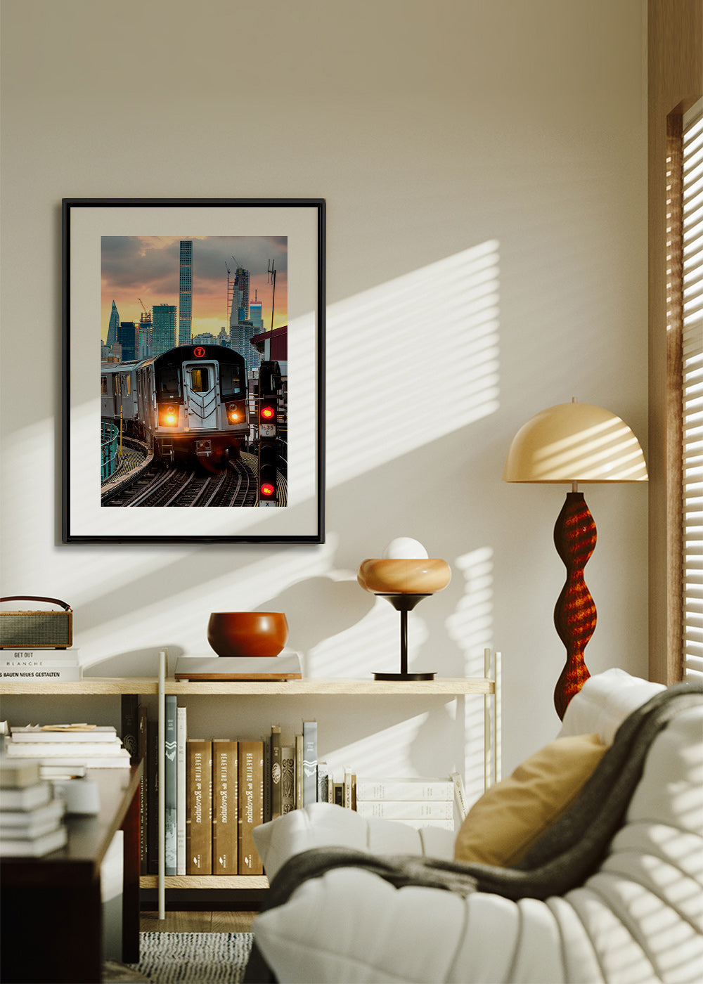 Plakat podróżniczy: Metro 7 o zachodzie słońca – Canvas1