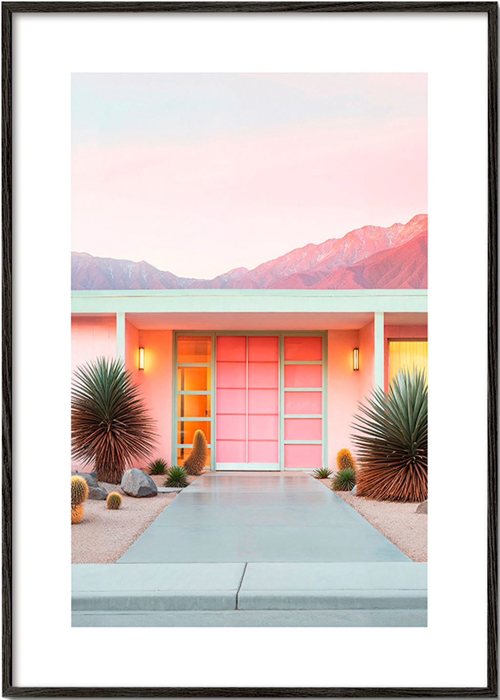 Plakat botaniczny Palm Springs różowy – Black Frame