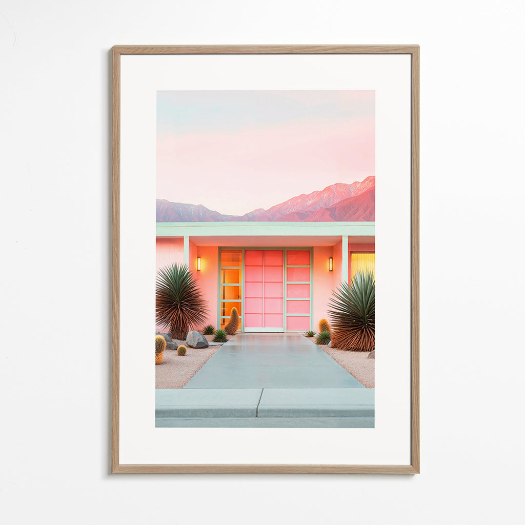 Plakat botaniczny Palm Springs różowy – Oak Frame
