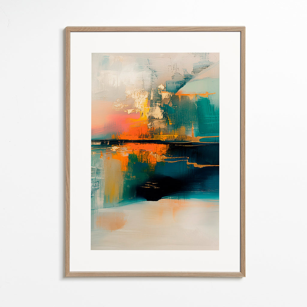 Obraz abstrakcyjny z wodnymi refleksami – Oak Frame