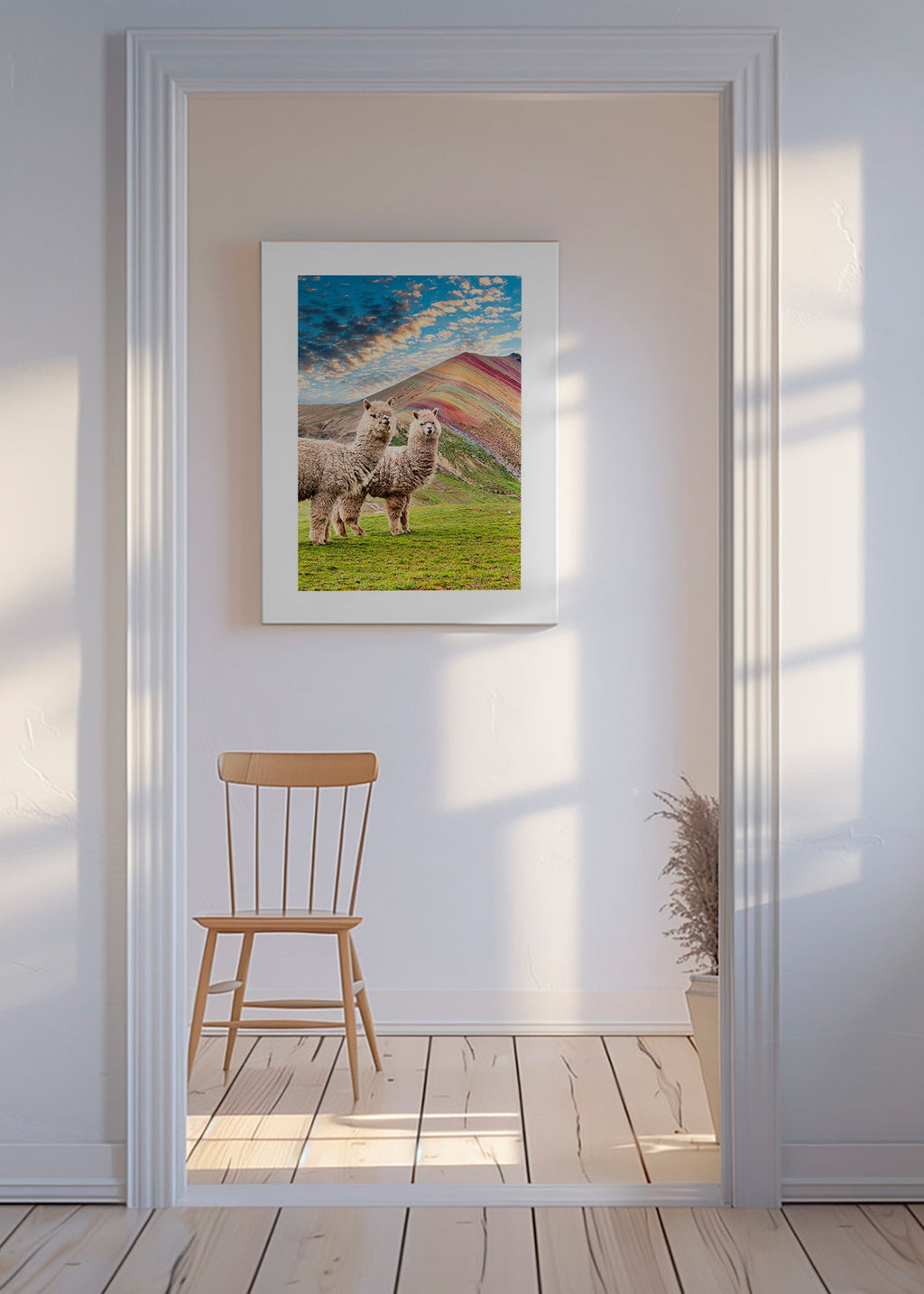 Dzieło alpaki przy tęczowej górze – Canvas