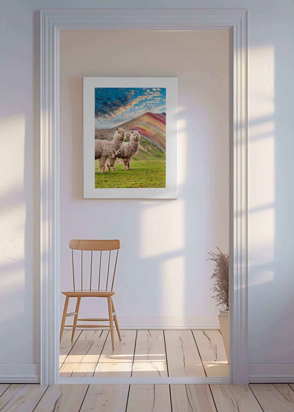 Dzieło alpaki przy tęczowej górze – Canvas