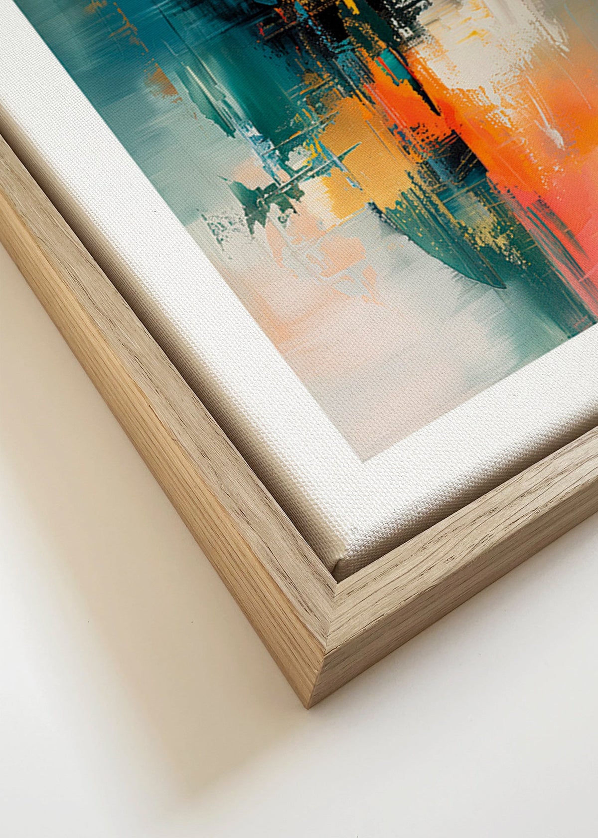 Obraz abstrakcyjny pionowy z niebiesko-pomarańczowymi pociągnięciami – Canvas detail