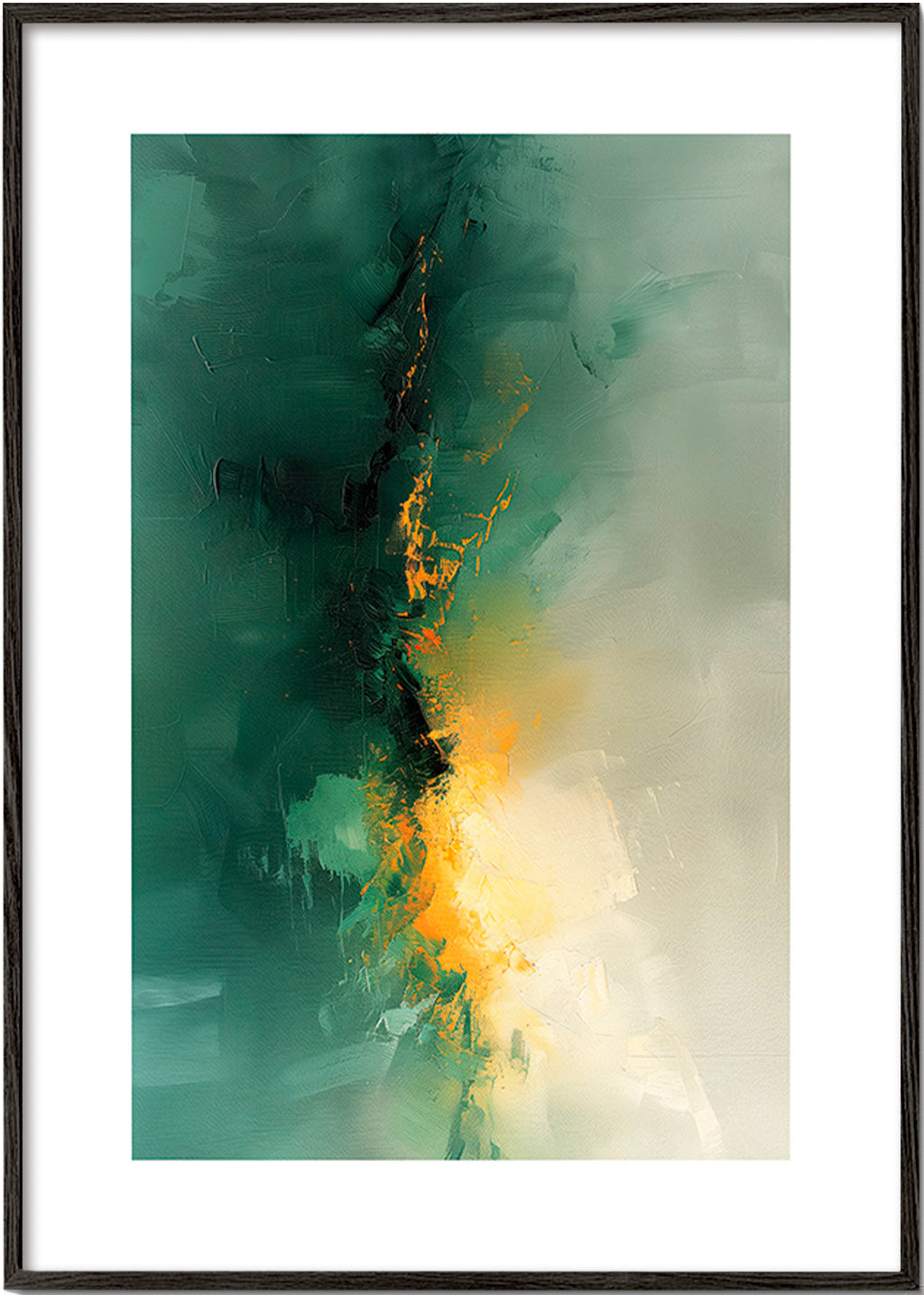 Obraz abstrakcyjny zielono-złoty - Zmierzch – Black Frame