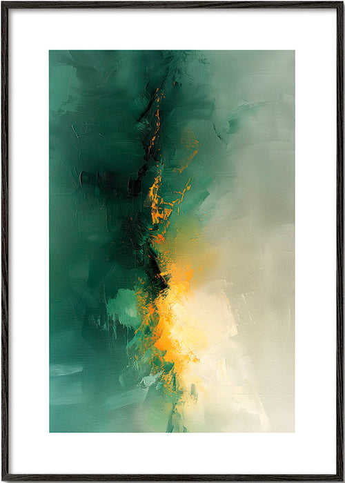Obraz abstrakcyjny zielono-złoty - Zmierzch – Black Frame