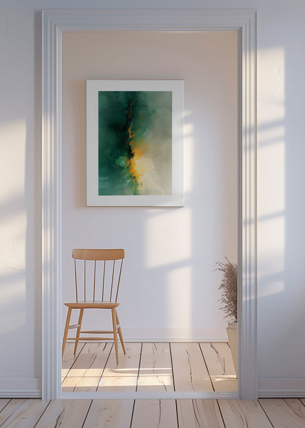 Obraz abstrakcyjny zielono-złoty - Zmierzch – Canvas