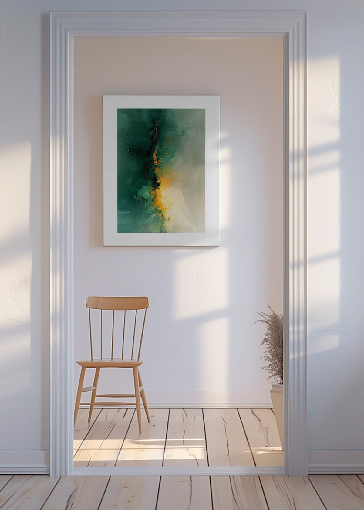 Obraz abstrakcyjny zielono-złoty - Zmierzch – Canvas