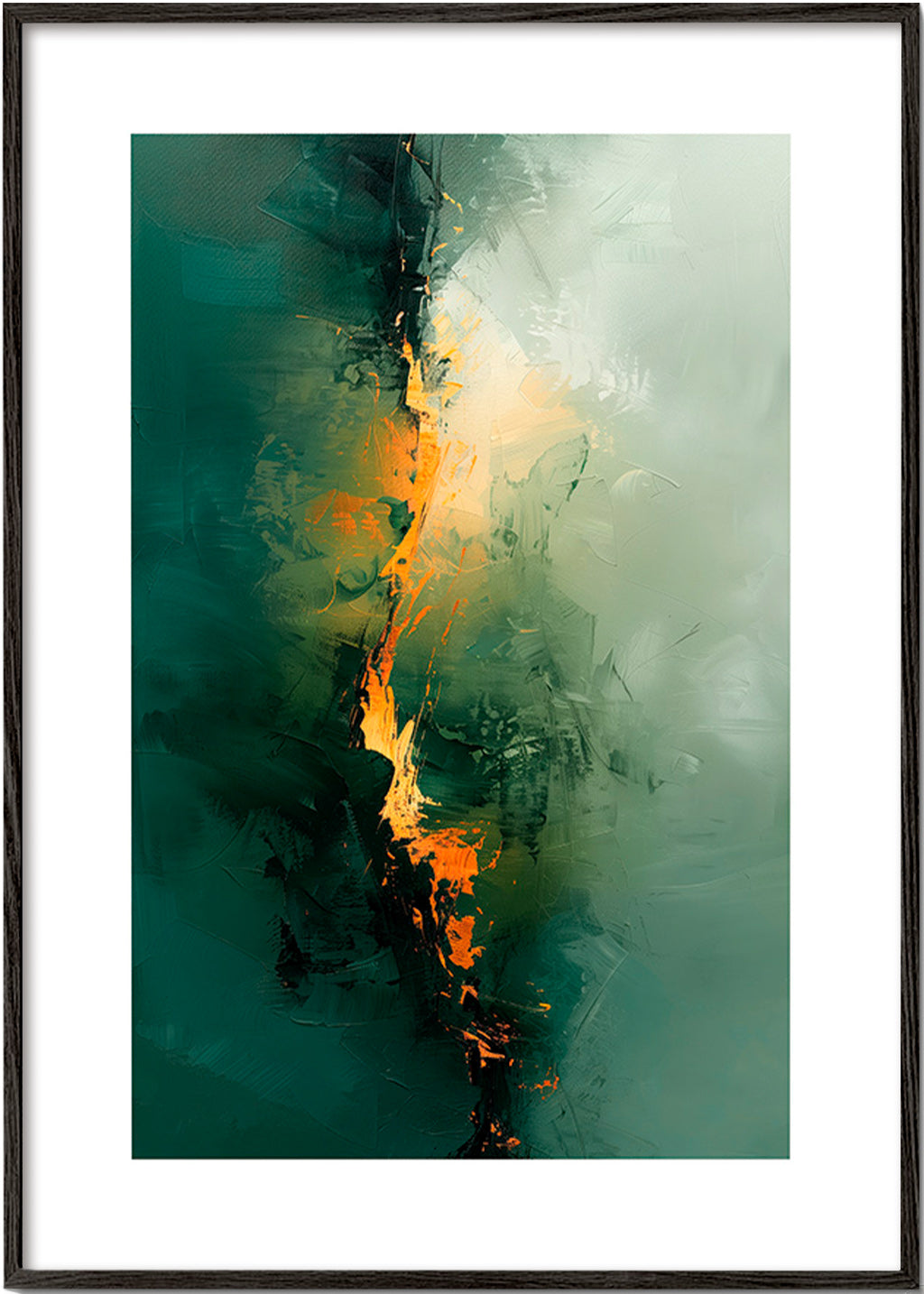 Obraz abstrakcyjny z pionowymi zielonymi smugami – Black Frame