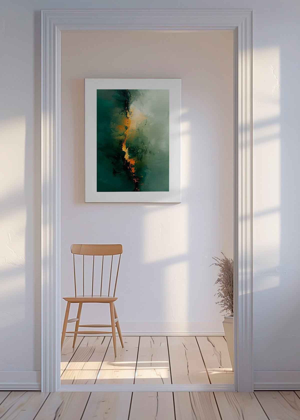 Obraz abstrakcyjny z pionowymi zielonymi smugami – Canvas