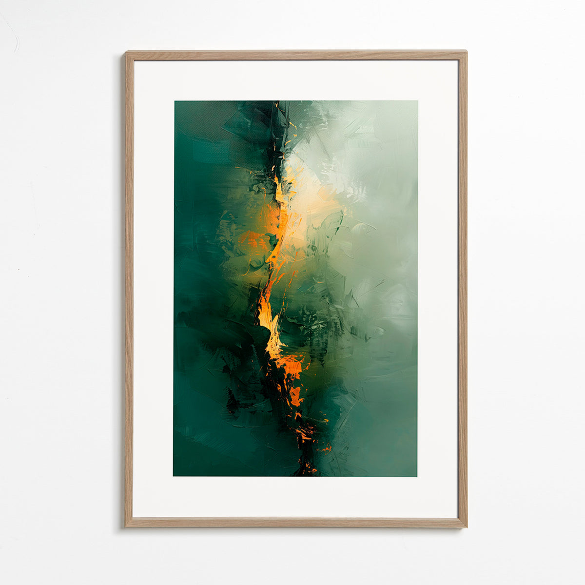 Obraz abstrakcyjny z pionowymi zielonymi smugami – Oak Frame