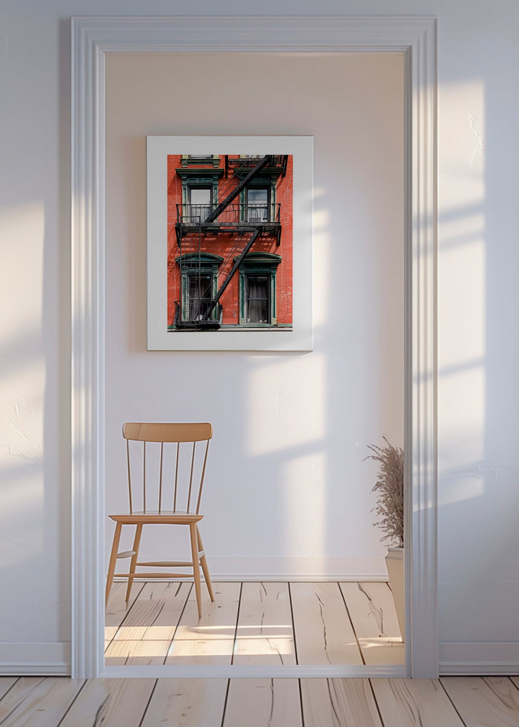 Plakat miasta: fasada NY ze schodami pożarowymi – Canvas