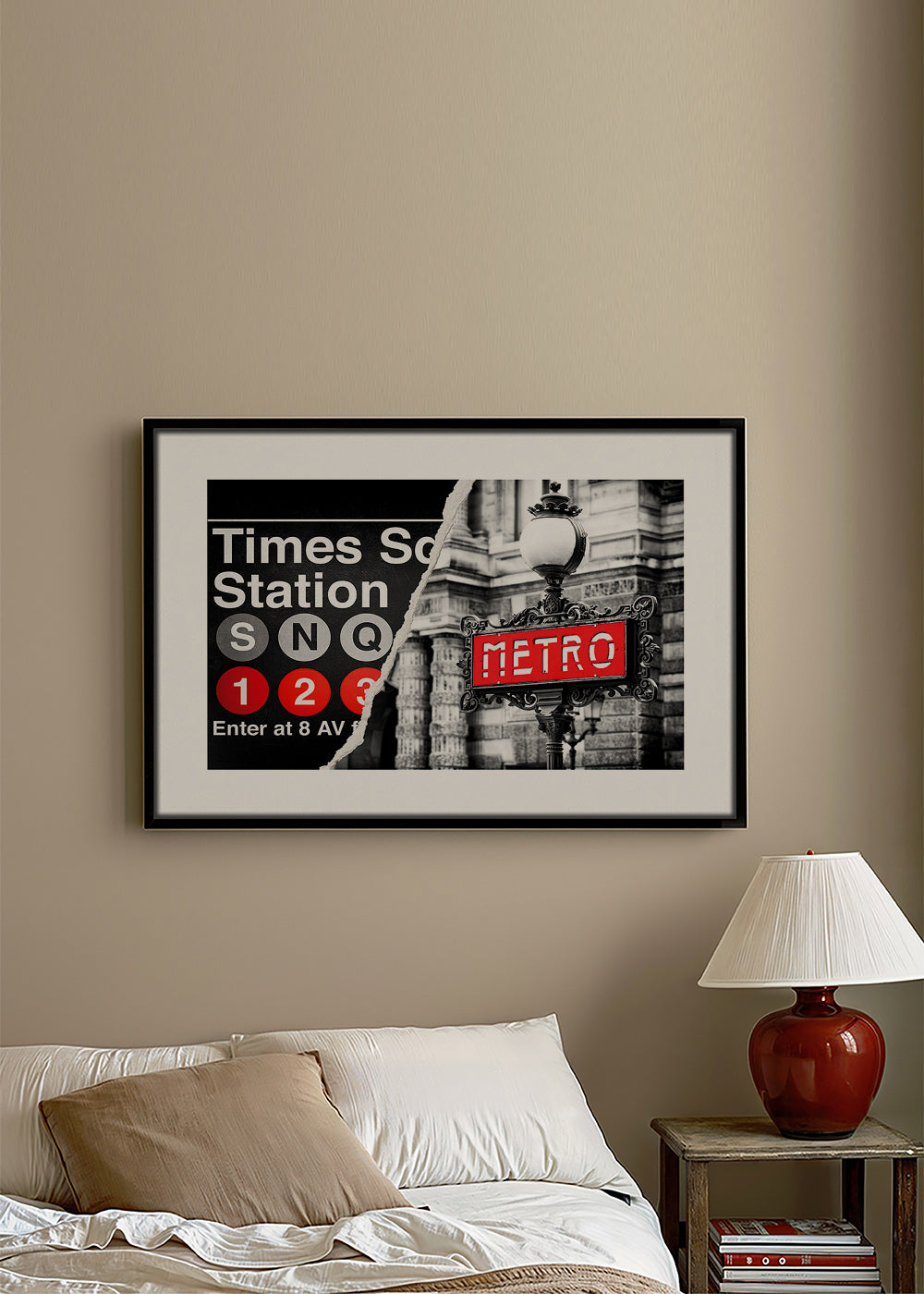 Plakat miast z czerwonym szyldem Metro – Canvas2