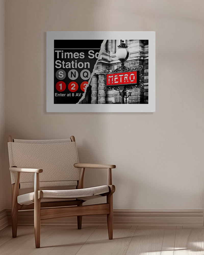 Plakat miast z czerwonym szyldem Metro – Canvas