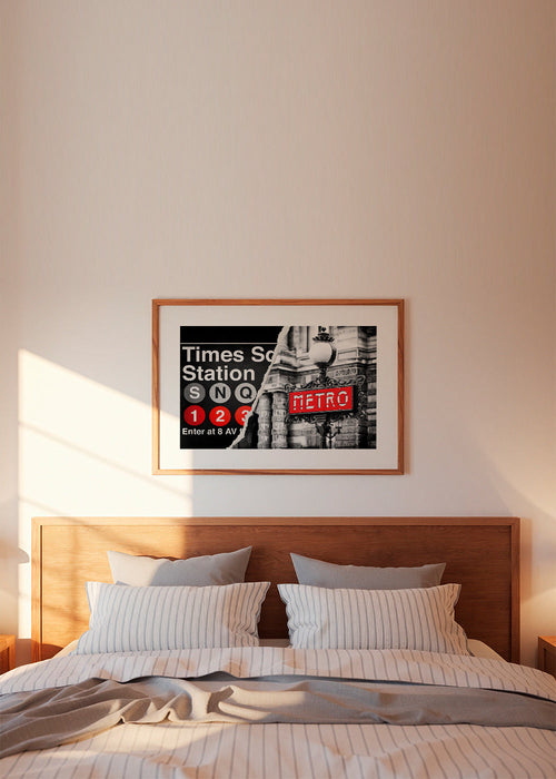 Plakat miast z czerwonym szyldem Metro – Product1