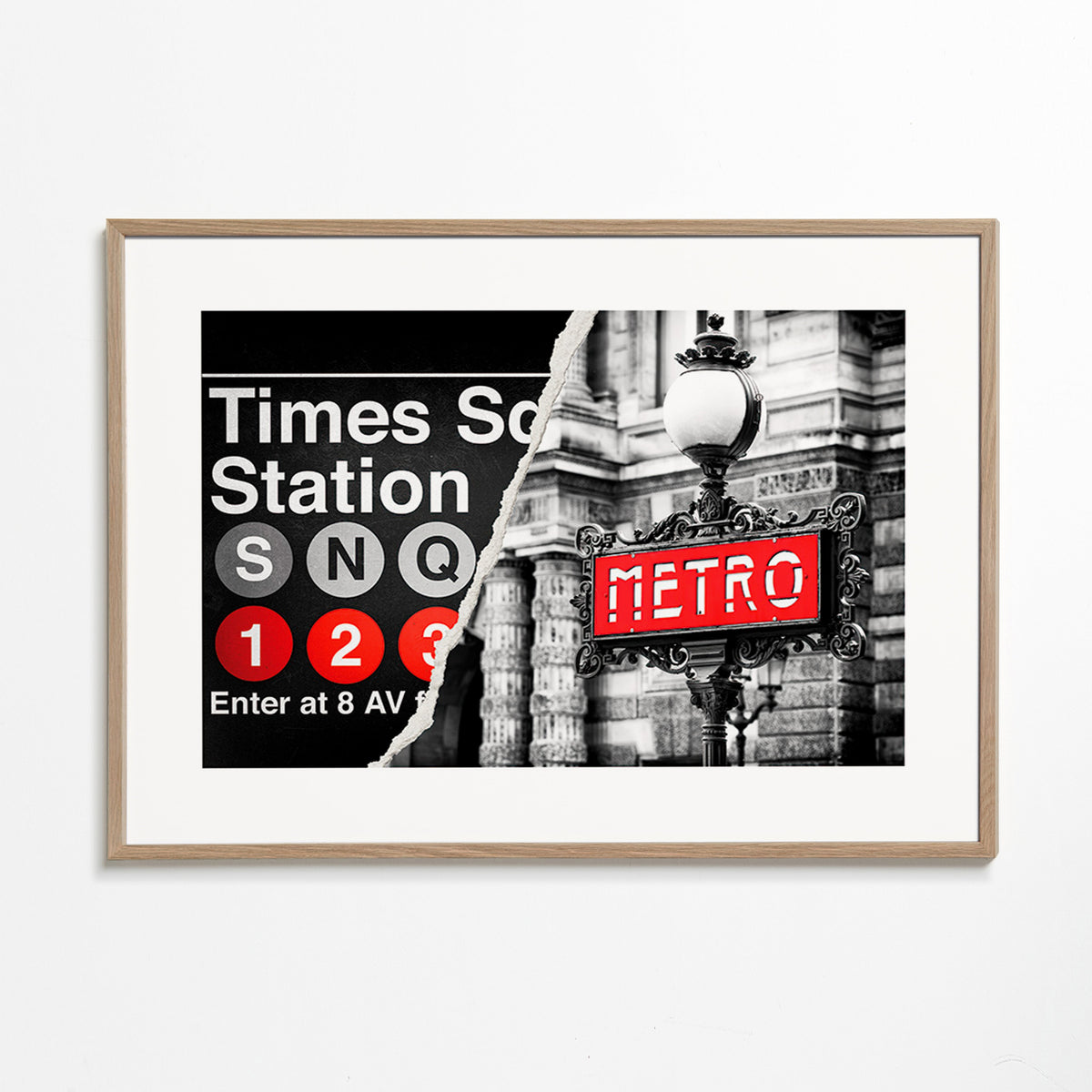 Plakat miast z czerwonym szyldem Metro – Oak Frame