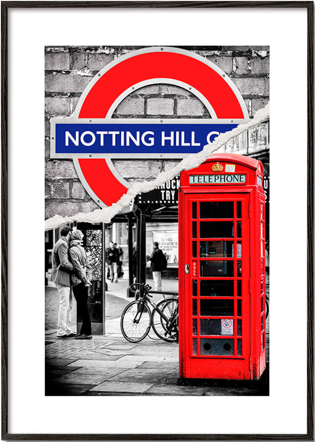 Sztuka do miasta z czerwoną budką telefoniczną Notting Hill – Black Frame