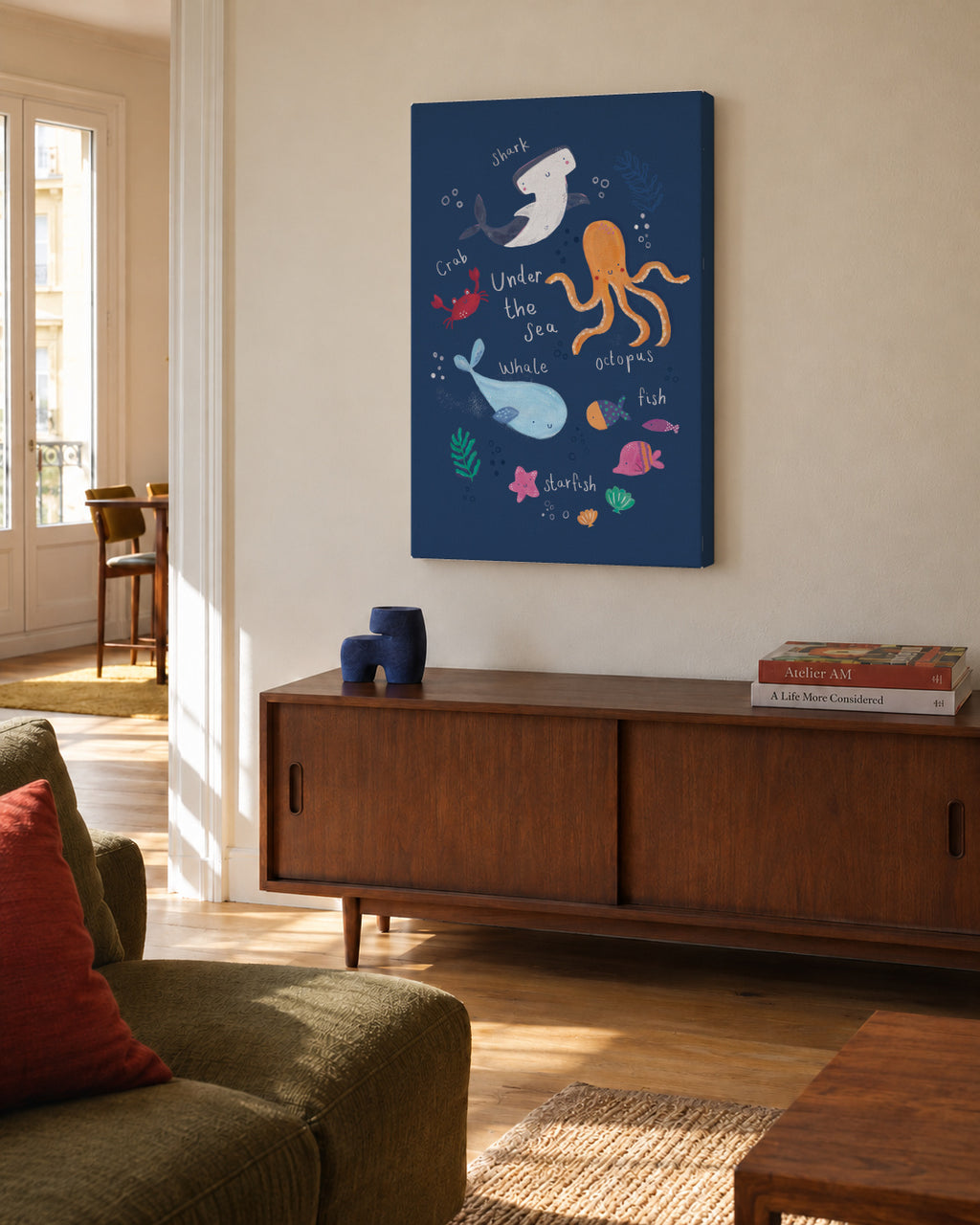 Under the sea kids art print - Unframed canvas in an interior