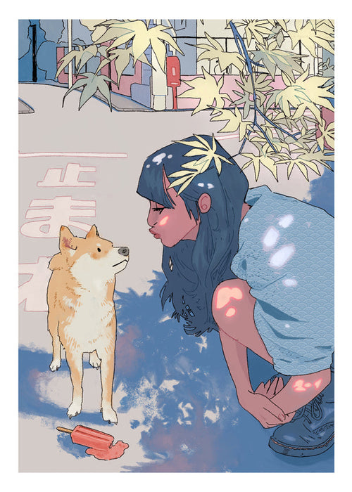 Ilustracja dziewczyna i shiba