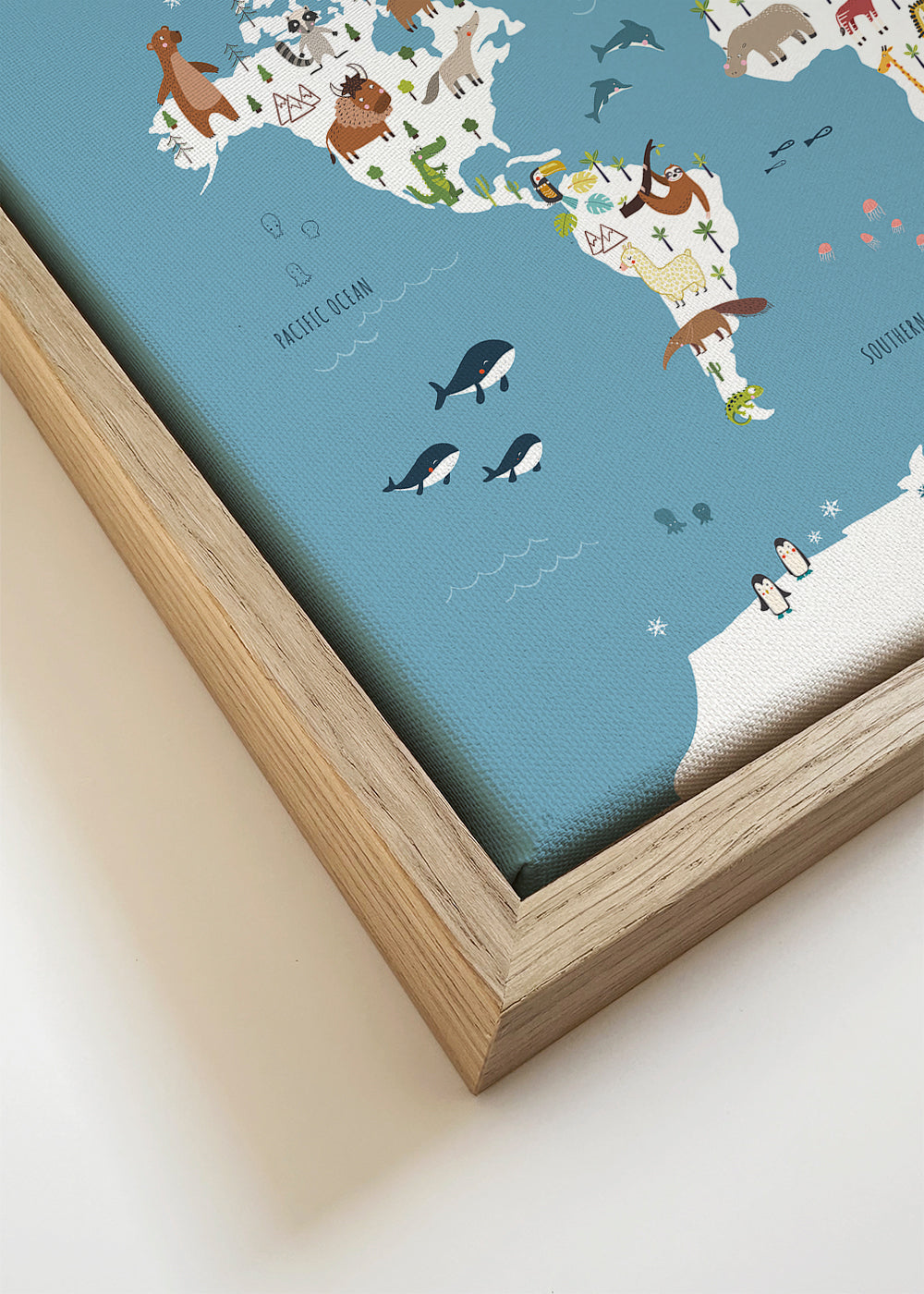 Travel poster: ilustrowana mapa świata ze zwierzętami