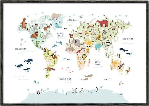 Sztuka do kuchni: mapa świata z ilustracjami zwierząt