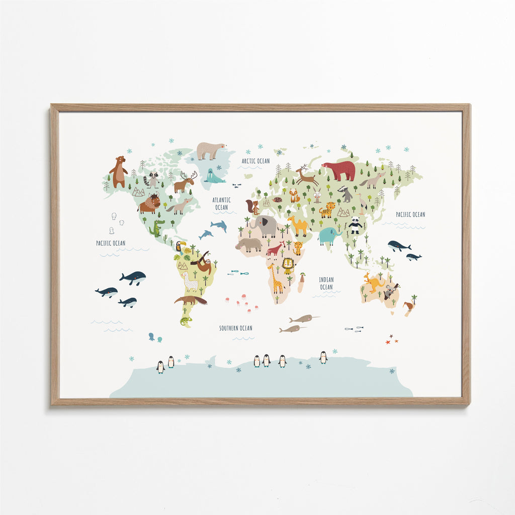 Sztuka do kuchni: mapa świata z ilustracjami zwierząt