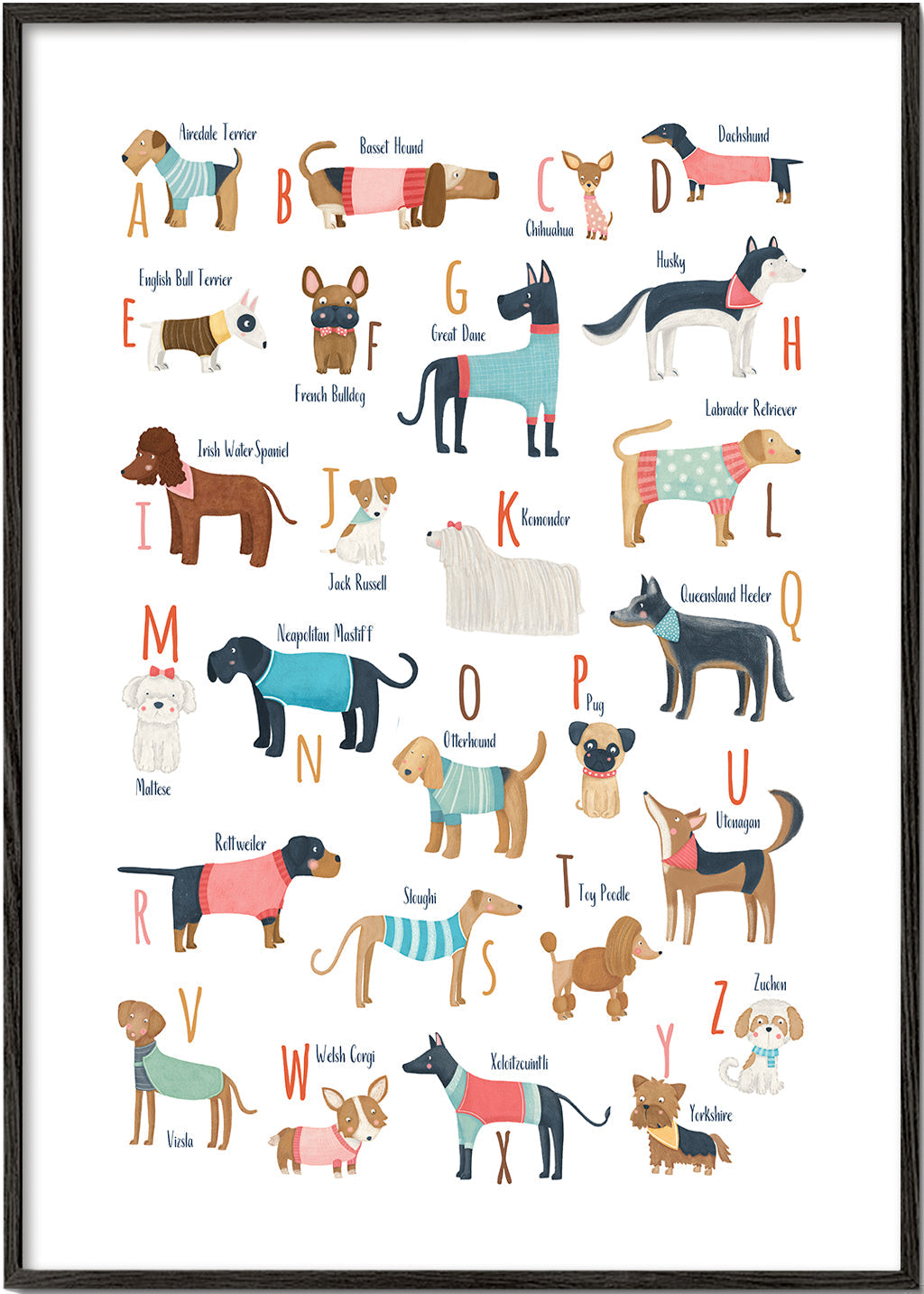 Ilustracja alfabet psów