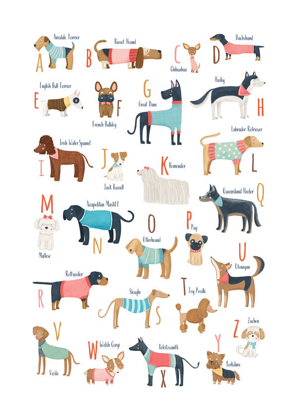 Ilustracja alfabet psów