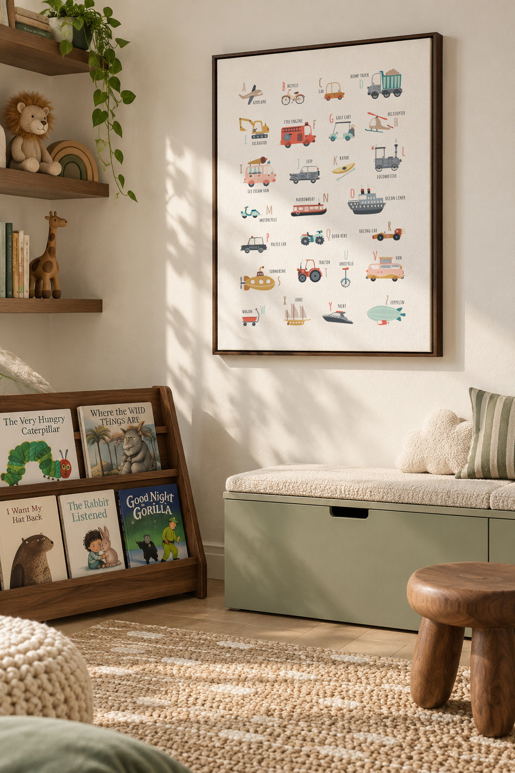 Alphabet transports (English) - Framed canvas in an interior