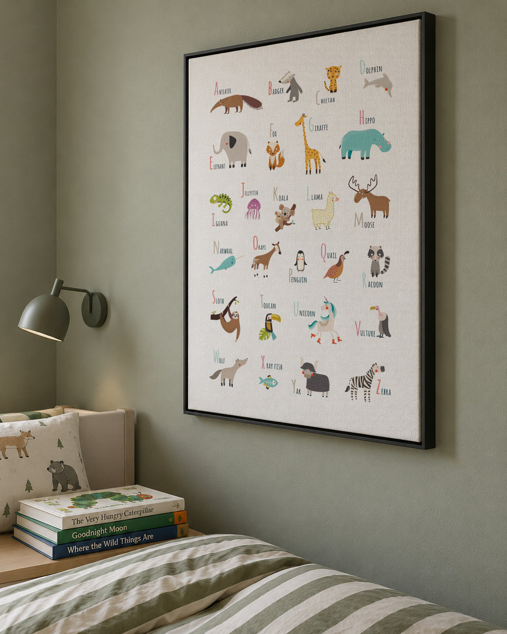 Alphabet Animals (English) - Framed canvas in an interior