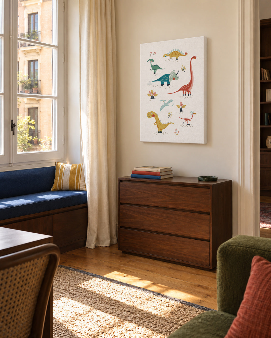 Dinosaurs kids print - Unframed canvas in an interior